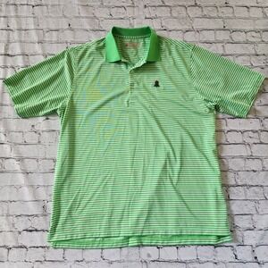 Donald Ross Men's XL Green White Striped Golf Polo Shirt Fire Tree Logo